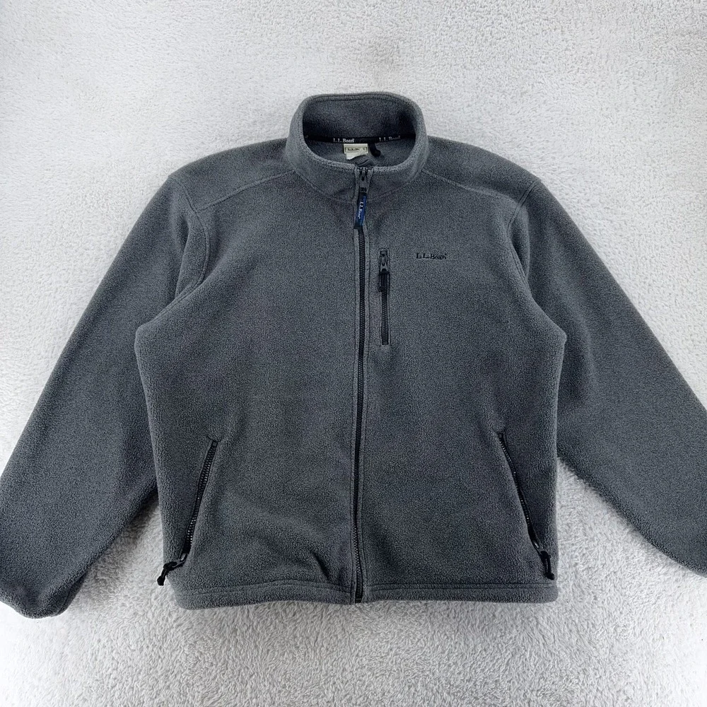 LL Bean Jacket FITS XL (Tag‎ L) Gray Full Zip Fleece Outdoor Layer Warm